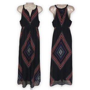 Old Navy Maternity Boho Black Geometric Aztec Print Maxi Dress Women Size Small